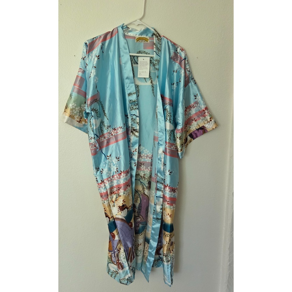 Oriental Village Silk Collection Women's Kimono Robe Multicolor Floral Geisha L
